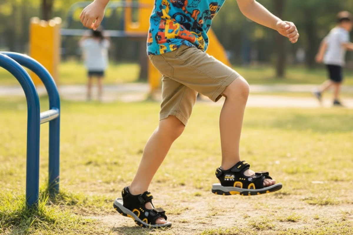 Giày sandal bé trai đen cam năng động Clever Hippo